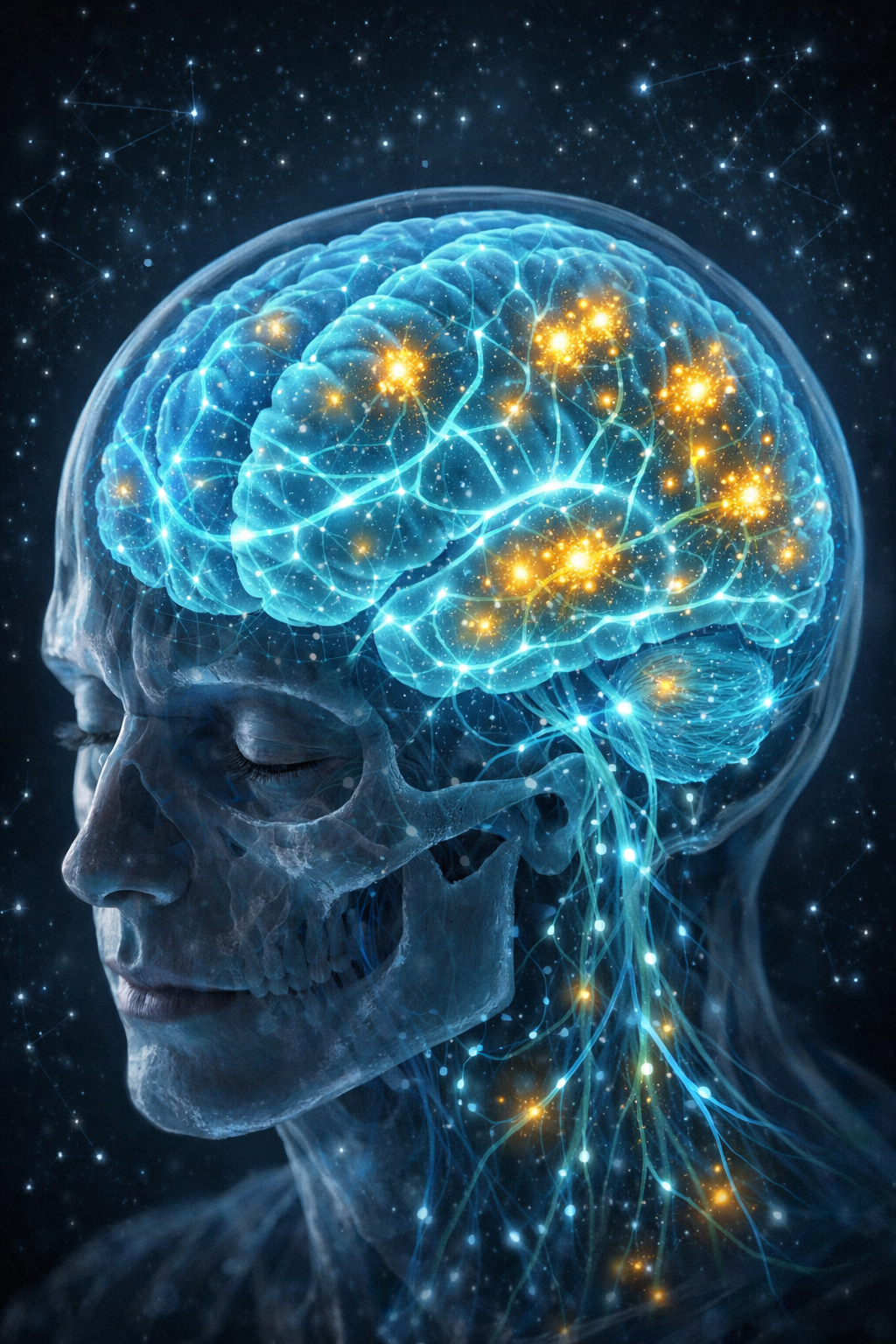 Visualization of brain activity during deep sleep showing neural pathways and delta wave patterns